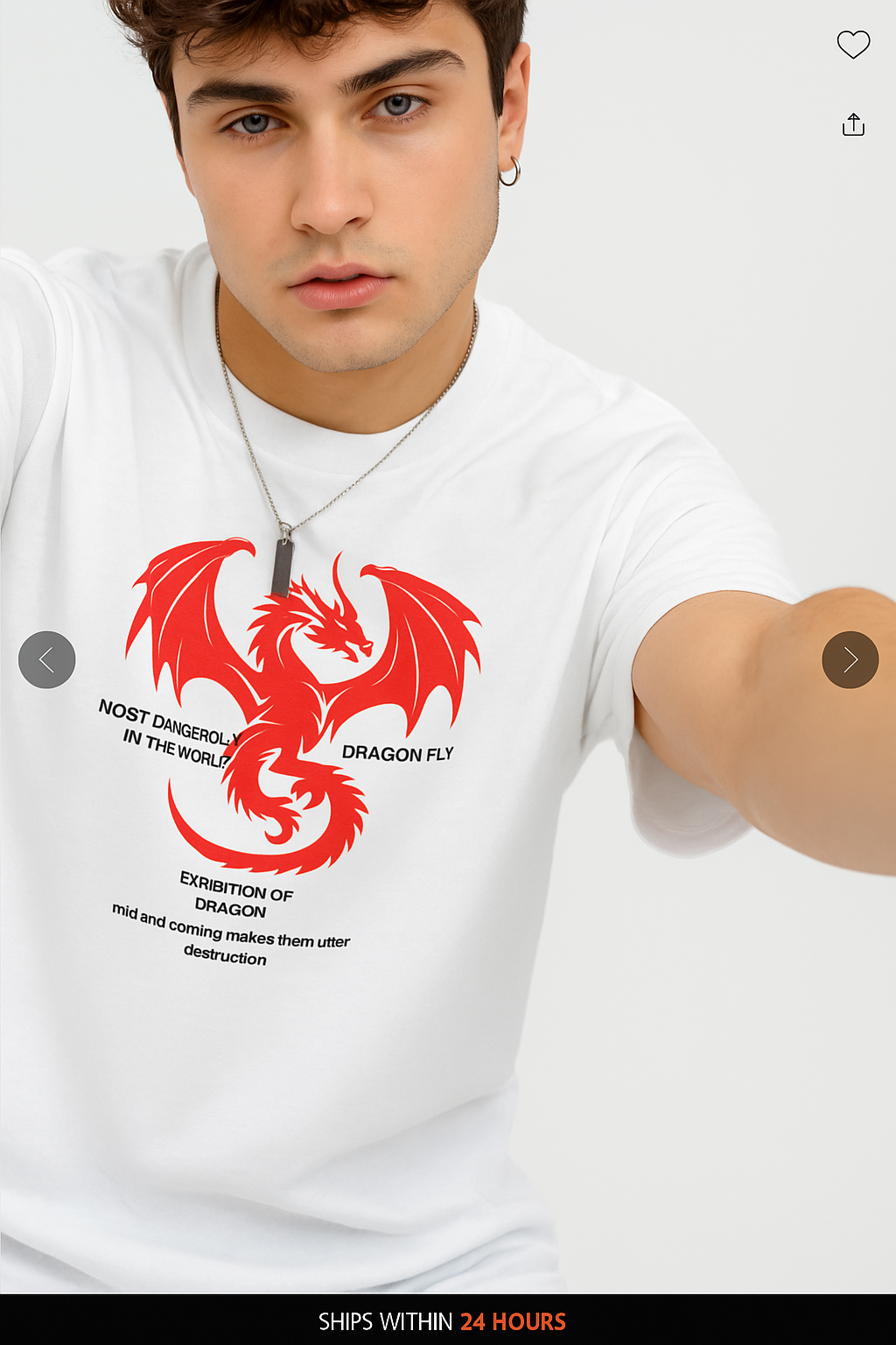 White Oversized T-Shirt with Red Dragon Print – Unisex Streetwear Style