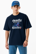 Men’s Oversized Deadly Poisonous Spider Graphic T-Shirt – Navy Blue