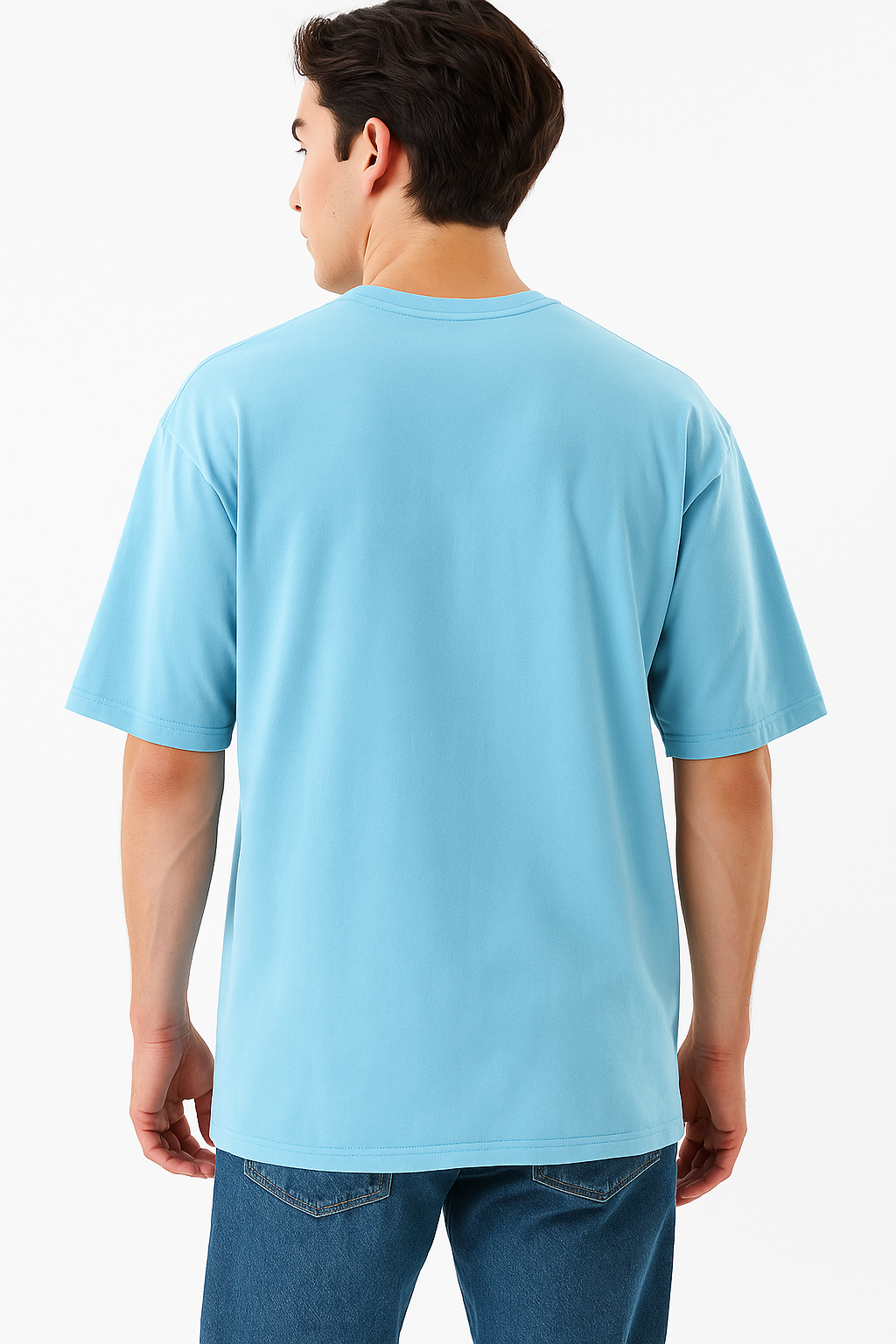 Oversized Devil Samurai Graphic T-Shirt for Men Sky Blue Anime Printed Tee Streetwear Cotton T-Shirt