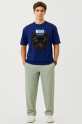 Men's Oversized Navy T-Shirt with Panther Graphic BIG Strategy Premium Printed Tee
