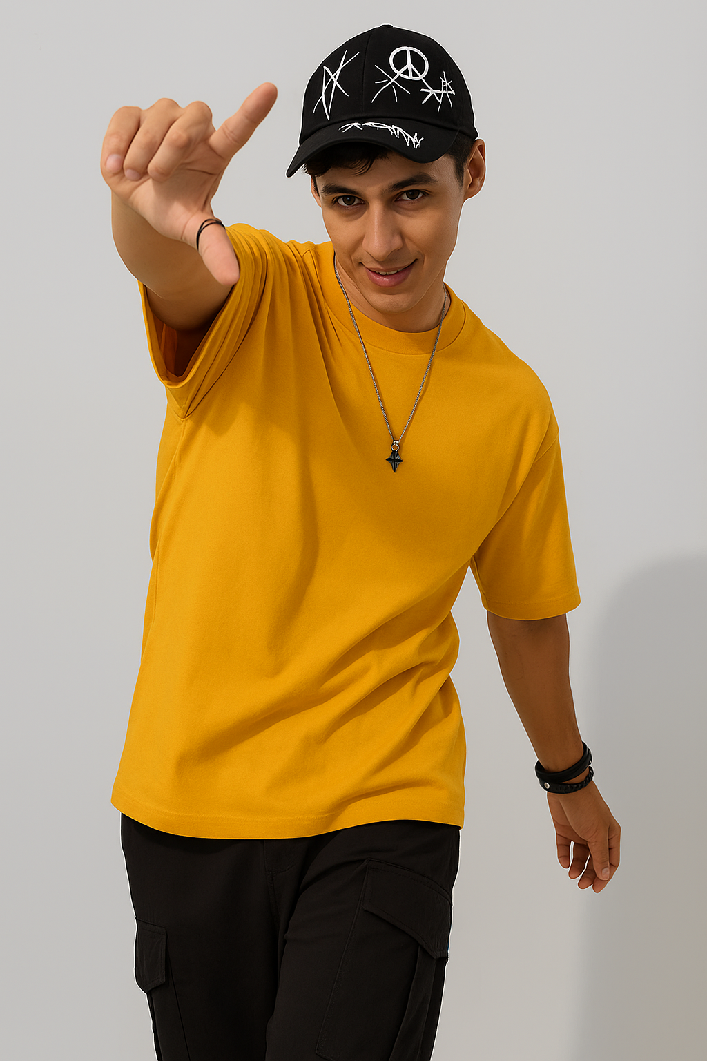 Men’s Yellow Graphic T-Shirt with Dragon Flame Wings  FLOW Print  Premium Cotton Tee