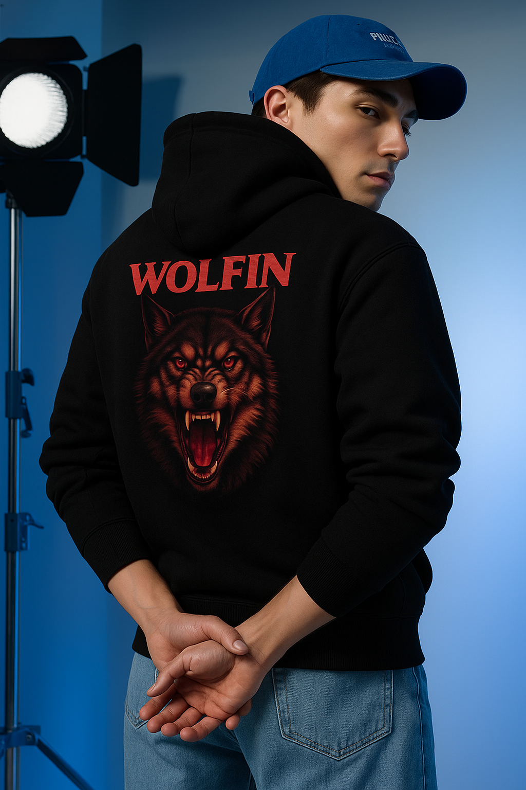 WOLFIN Premium Black Hoodie Angry Wolf Graphic Back Print for Men