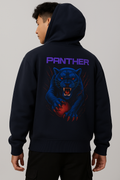 Navy Blue Panther Graphic Oversized Hoodie  Fierce Streetwear Design