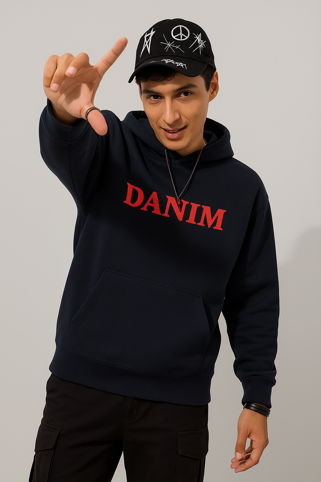 Navy Blue Panther Graphic Oversized Hoodie  Fierce Streetwear Design