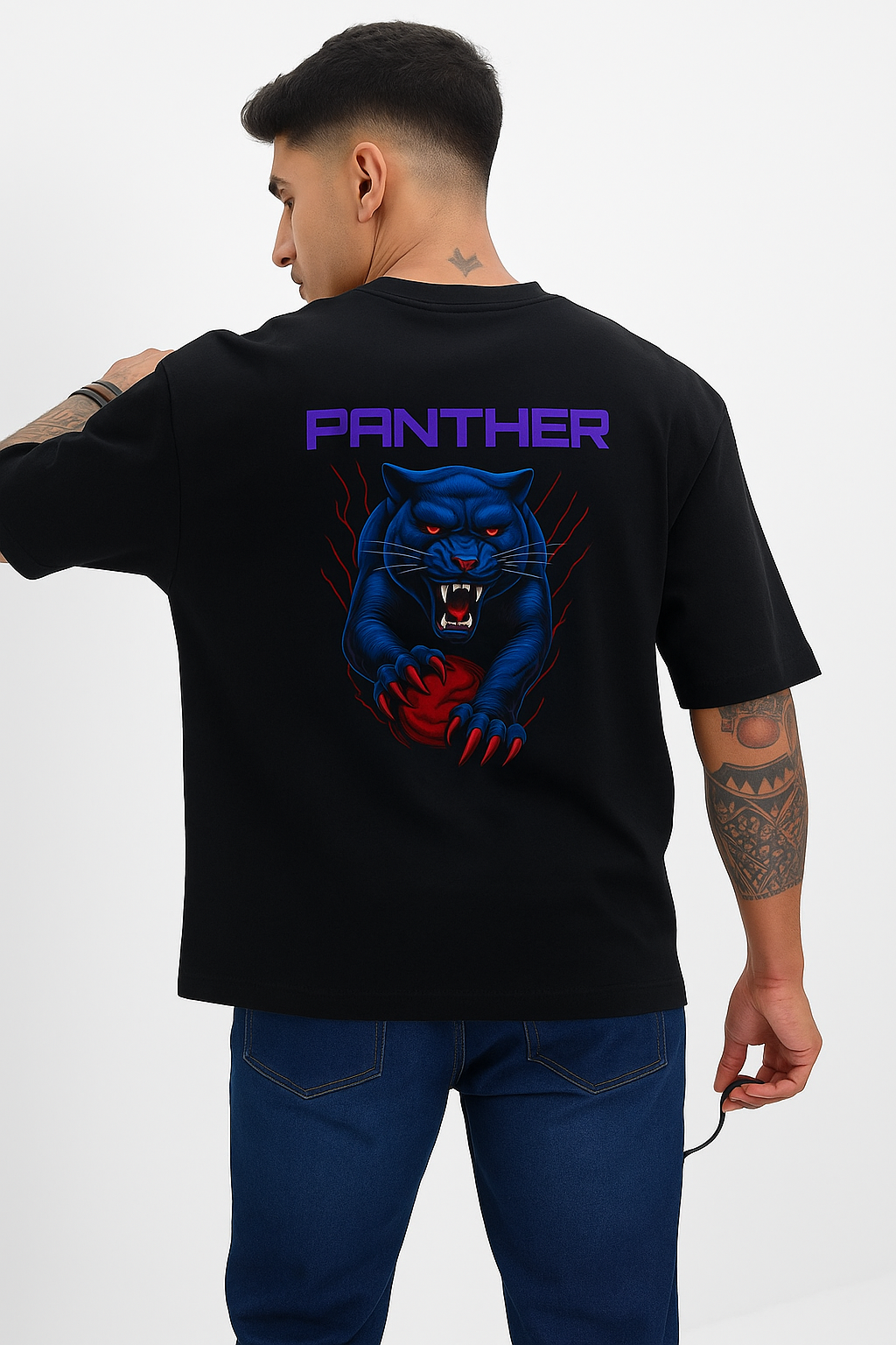 Black Panther Graphic Oversized T-Shirt Back Print Streetwear Style