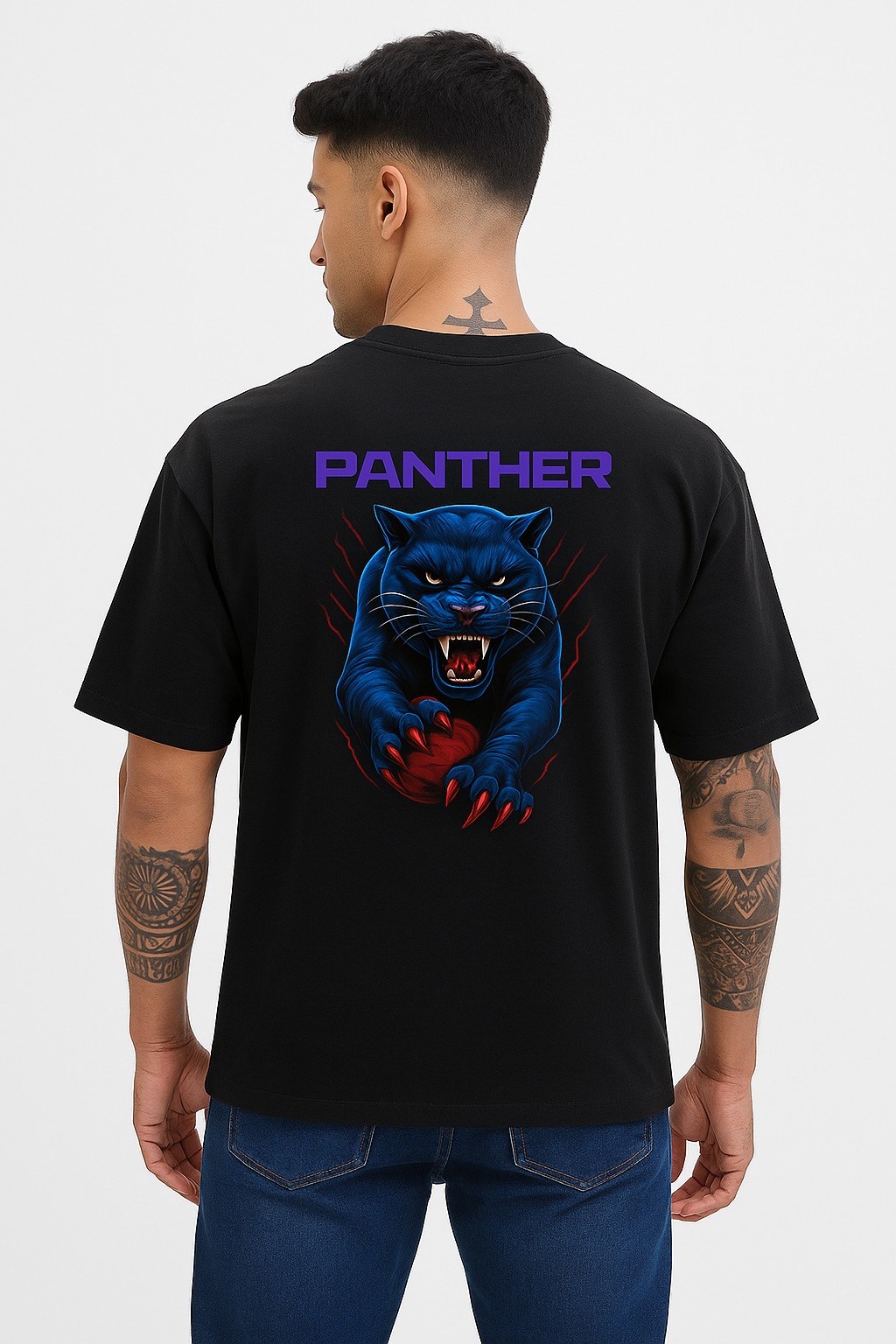 Black Panther Graphic Oversized T-Shirt Back Print Streetwear Style