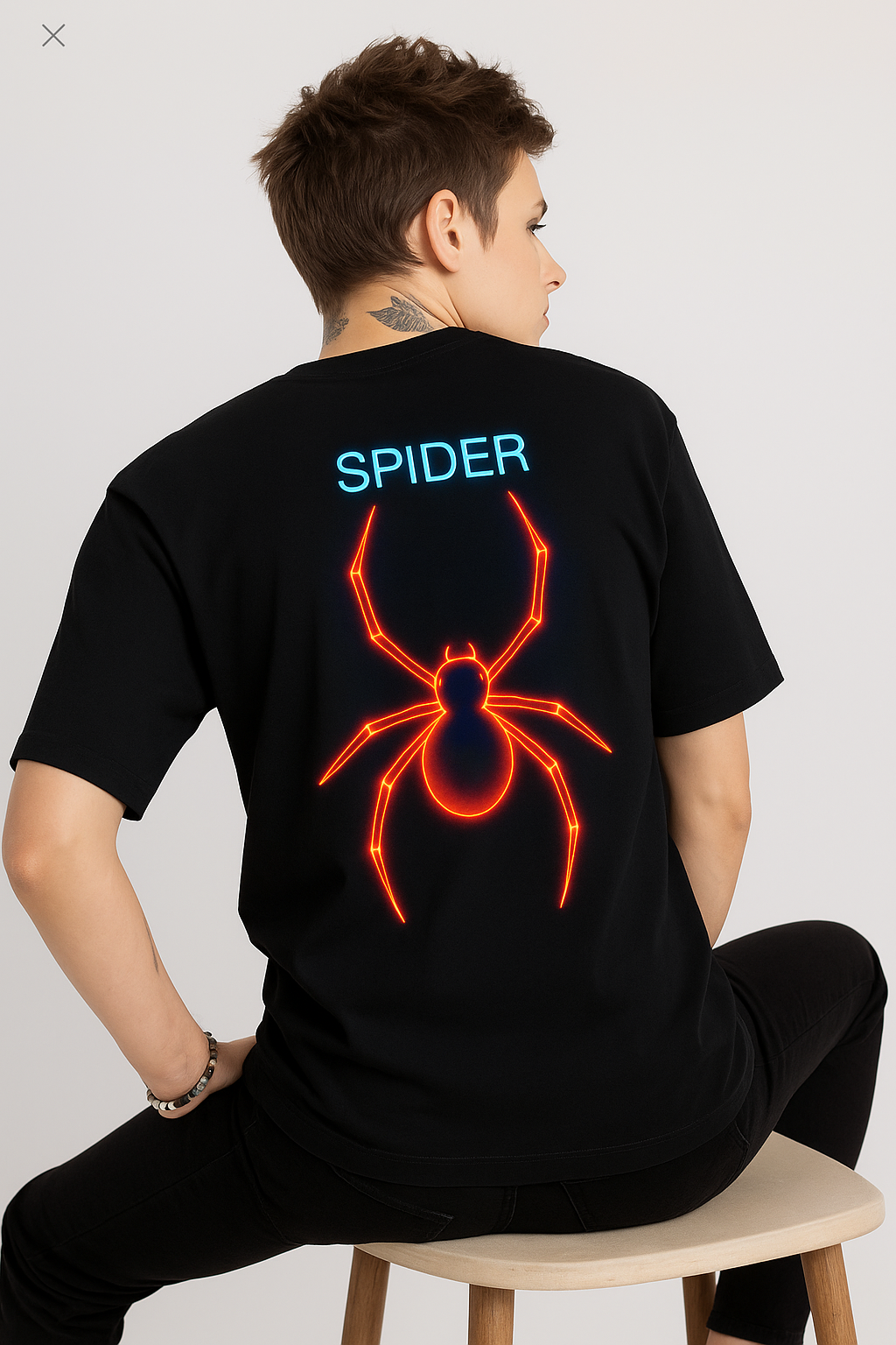 Black Neon Spider Oversized Unisex T-Shirt – Glow Graphic Streetwear Tee