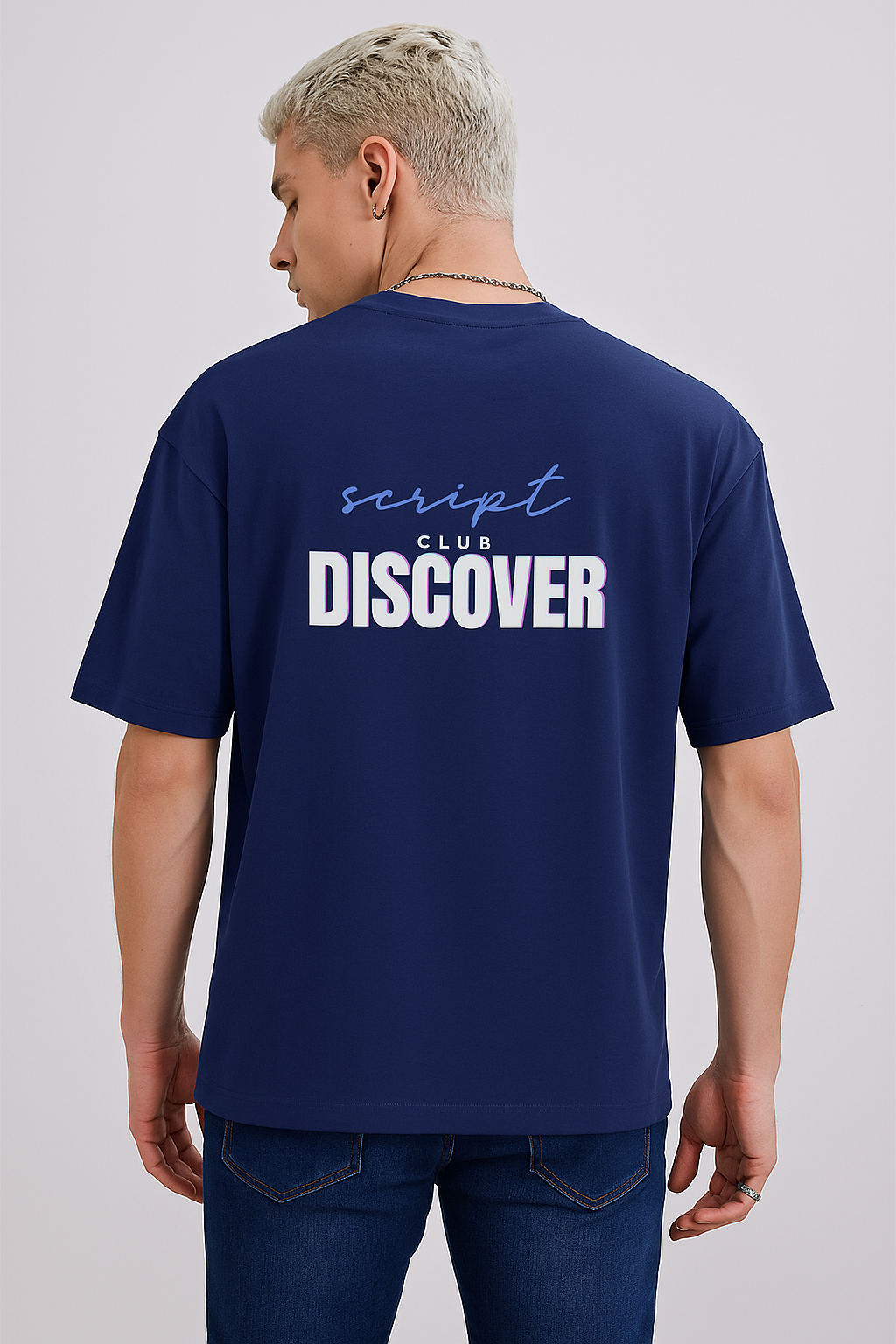 Script Club DISCOVER Oversized Graphic T-Shirt Navy Blue