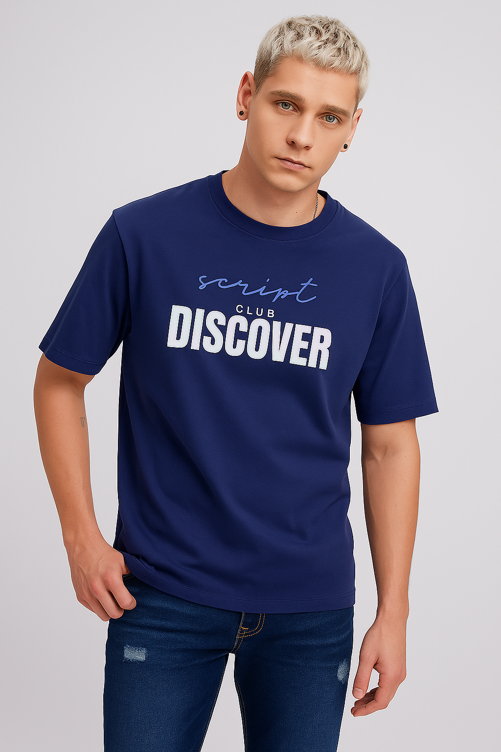 Script Club DISCOVER Oversized Graphic T-Shirt Navy Blue