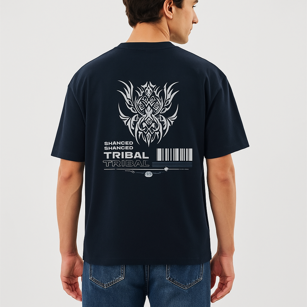 Men’s Oversized Tribal Graphic Printed T-Shirt – Black