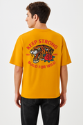 Keep Strong Tiger Graphic Oversized T-Shirt for Men – Mustard Yellow