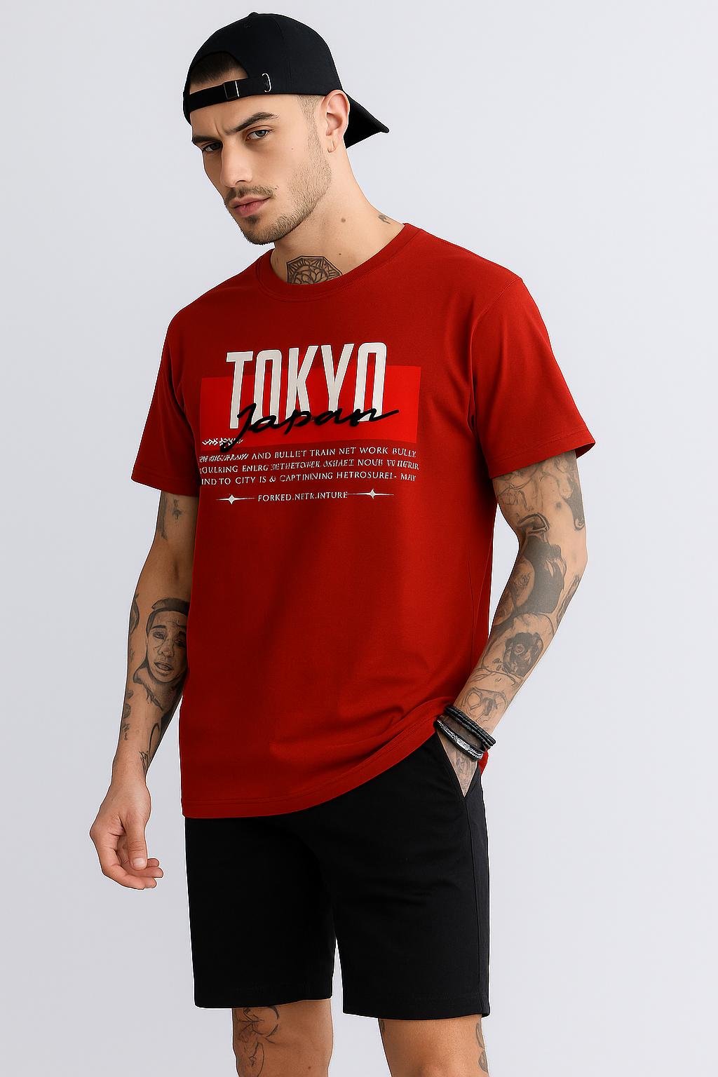 Men’s Red Tokyo Japan Graphic Printed Cotton T-Shirt